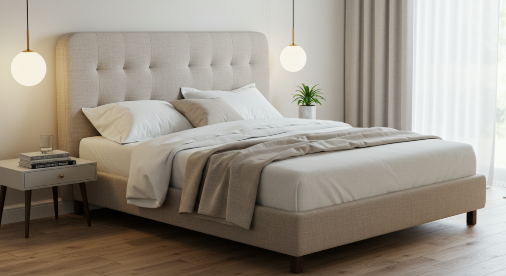 cama con cabecero tapizado